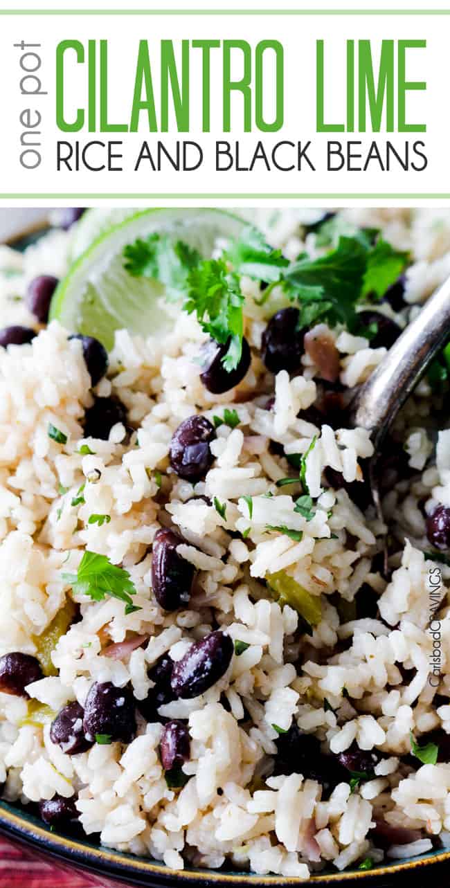 Best EVER Cilantro Lime Rice and Black Beans (optional) simmered with jalapenos, green chilies and red onion spiked with lime and cilantro for the most satisfying Mexican rice you will want to serve with everything. Easy to dress up with cheese, tomatoes, avocado or sour cream. #cilantro #lime @cilantrolime #rice #Mexican