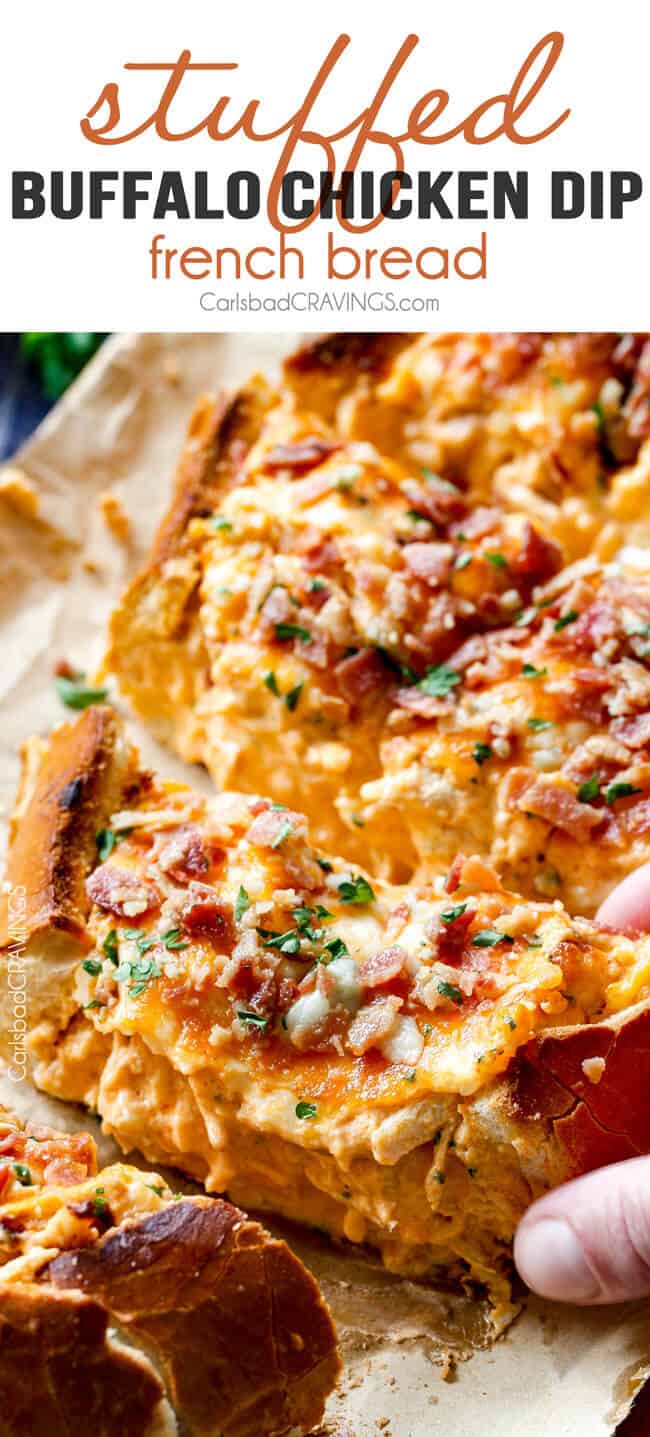 Buffalo Chicken Dip Stuffed French Bread