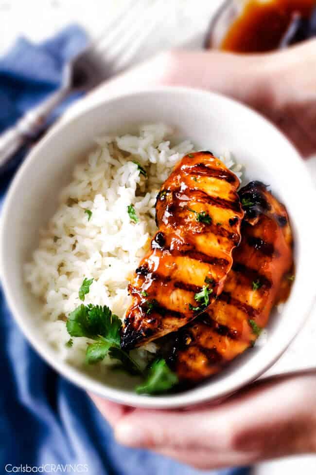 Stove Top or Grilled Brown Sugar Pineapple Chicken - just 10 minutes prep for this easy, flavor bursting chicken! The sweet and tangy flavor is amazing with just the right amount of chili kick and the marinade doubles as an incredible glaze that I love adding to my rice! This is the BEST Hawaiian Chicken!
