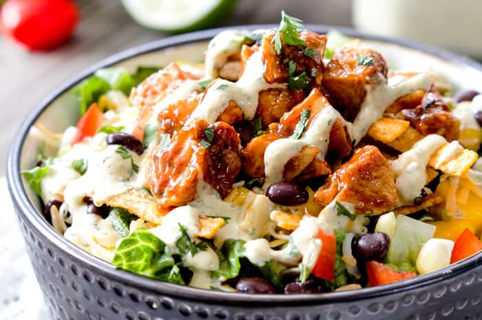 Grilled Barbecue Chicken Salad with Avocado Ranch Dressing is better than your favorite restaurant salad at a fraction of the cost, but with ALL the flavor!