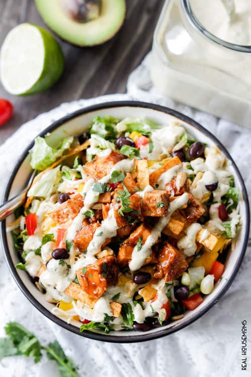 Grilled Barbecue Chicken Salad with Avocado Ranch Dressing is better than your favorite restaurant salad at a fraction of the cost, but with ALL the flavor!