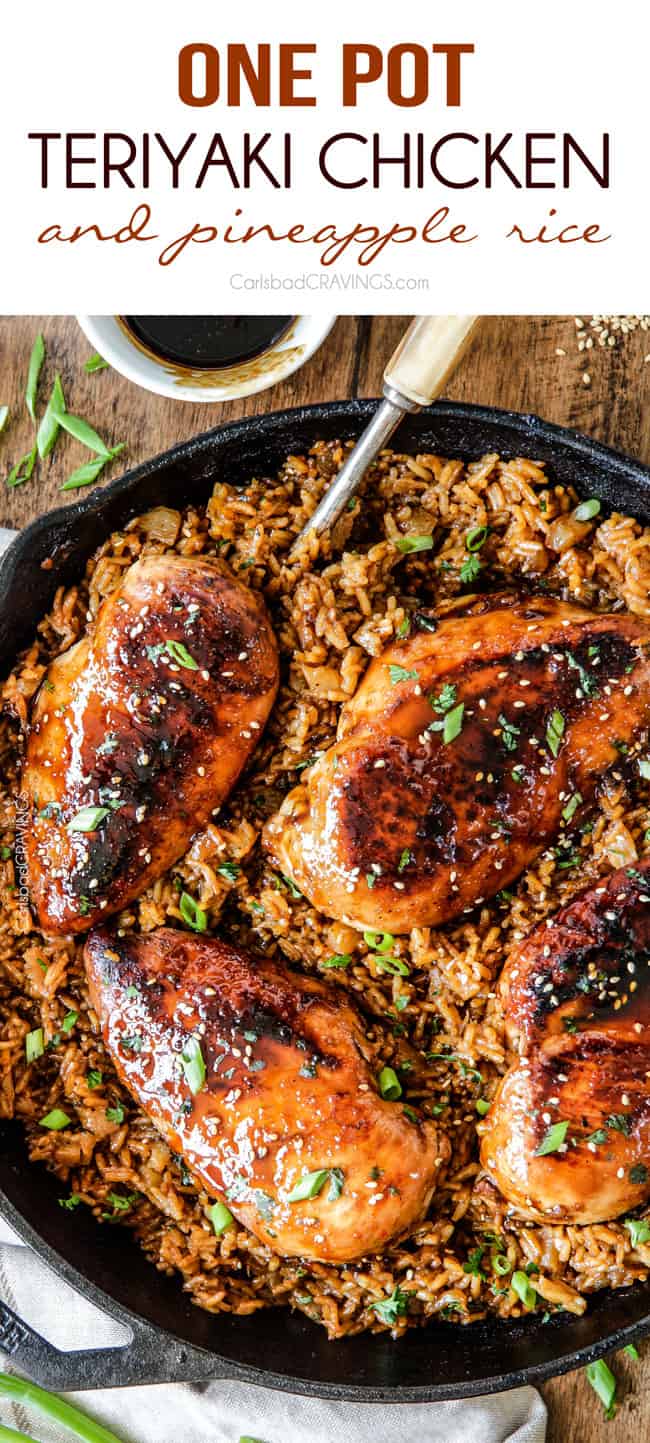 Easy One Pot Teriyaki Chicken with Pineapple Rice dripping with flavor and cooked all in the same skillet!
